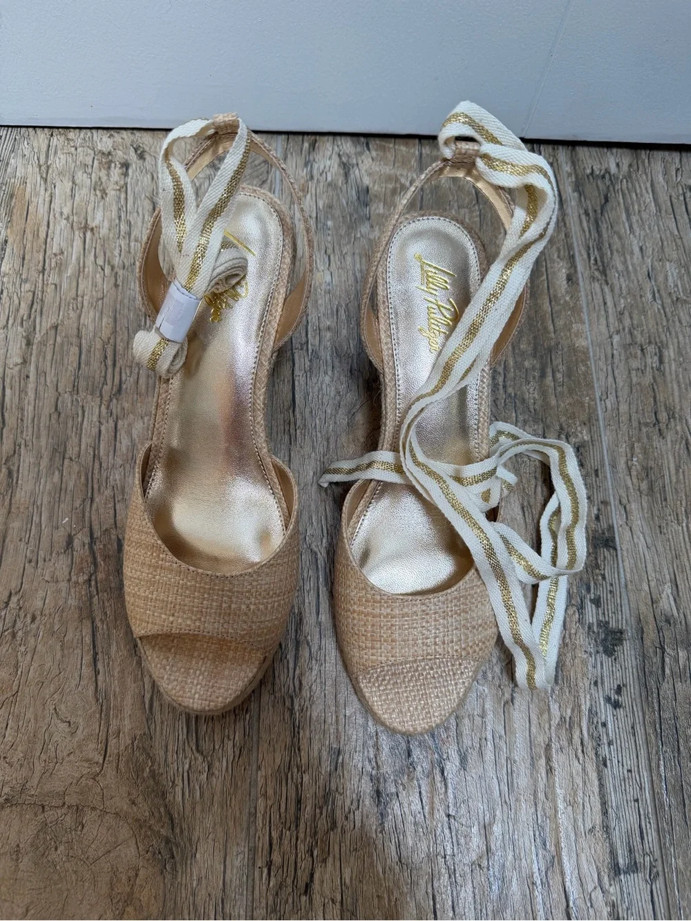 Lilly Pulitzer Paley Espadrille Wedge in Natural Size 9.5 Ankle Wrap Tie New